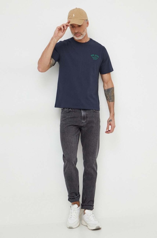 Bavlnené tričko Pepe Jeans REGULAR CAVE PM509388 tmavomodrá SS24