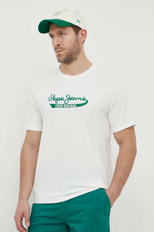 Pepe Jeans t-shirt bawełniany CLAUDE nadruk beżowy PM509390