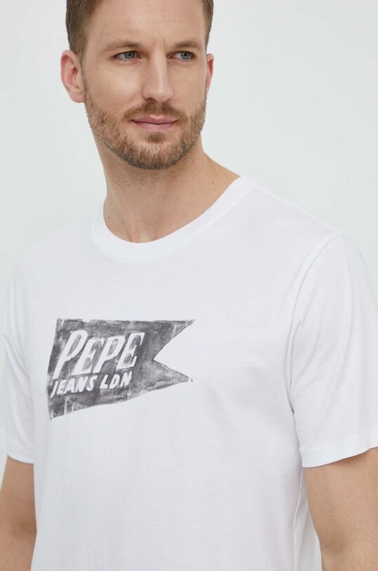 Pepe Jeans t-shirt bawełniany SINGLE CARDIFF biały PM509401