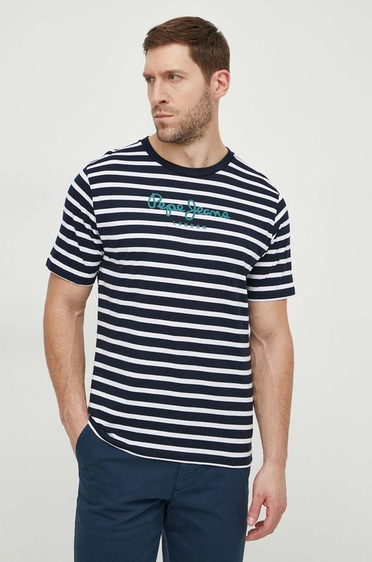 Pepe Jeans t-shirt bawełniany STRIPED EGGO nadruk granatowy PM509407