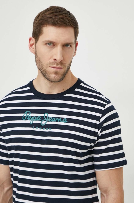 Pepe Jeans t-shirt bawełniany STRIPED EGGO granatowy PM509407