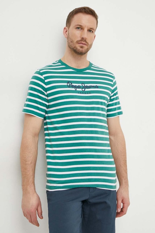 Pepe Jeans t-shirt bawełniany STRIPED EGGO PM509407 zielony SS25