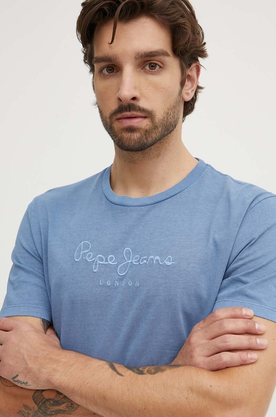 Pepe Jeans t-shirt bawełniany EMB EGGO niebieski PM509418