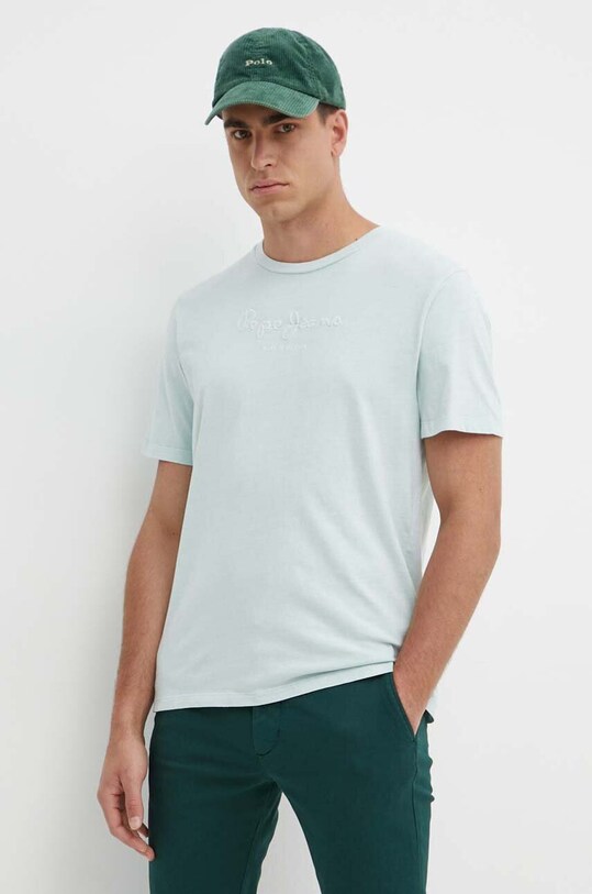 Pepe Jeans t-shirt bawełniany EMB EGGO regular turkusowy PM509418