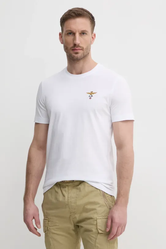 Aeronautica Militare t-shirt in cotone applique bianco TS1580J372