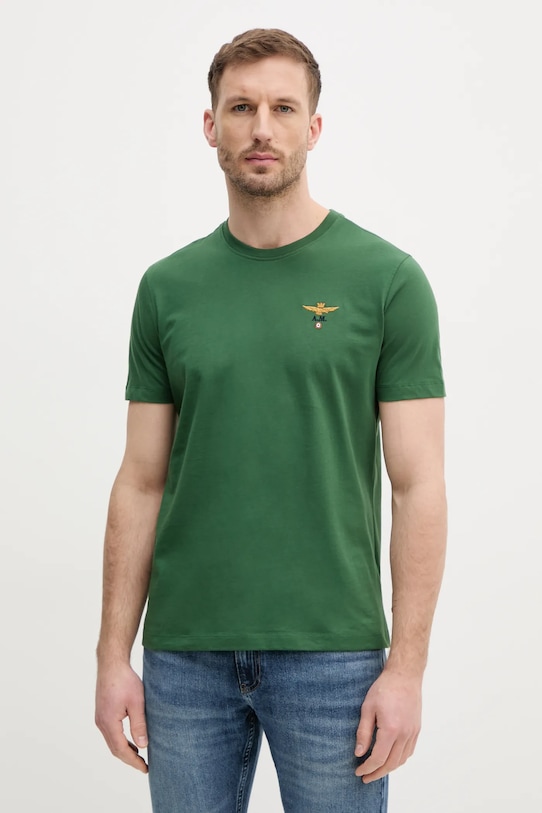 Aeronautica Militare tricou din bumbac imprimeu verde TS1580J372