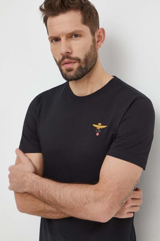 Aeronautica Militare tricou din bumbac imprimeu negru TS1580J372