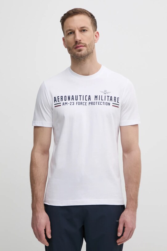 Aeronautica Militare t-shirt in cotone sovrastampa bianco TS1942J538