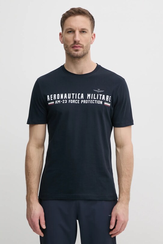 Aeronautica Militare t-shirt in cotone sovrastampa blu navy TS1942J538