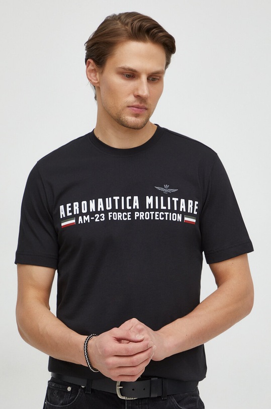 Бавовняна футболка Aeronautica Militare чорний TS1942J538