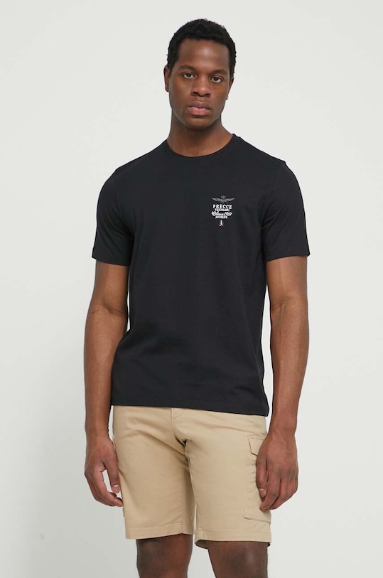 Βαμβακερό μπλουζάκι Aeronautica Militare TS2062J592 μαύρο SS24
