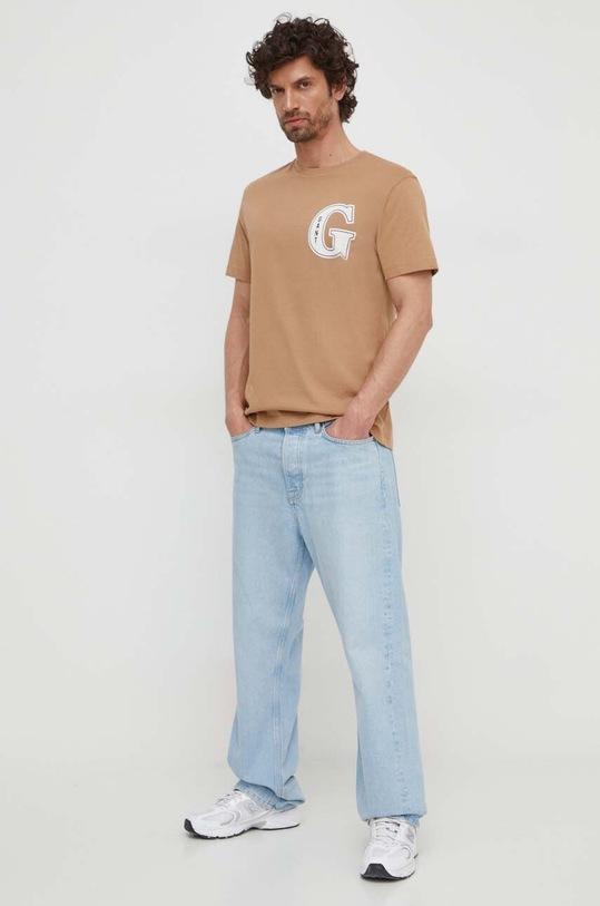 Gant t-shirt bawełniany 2003224 brązowy SS24