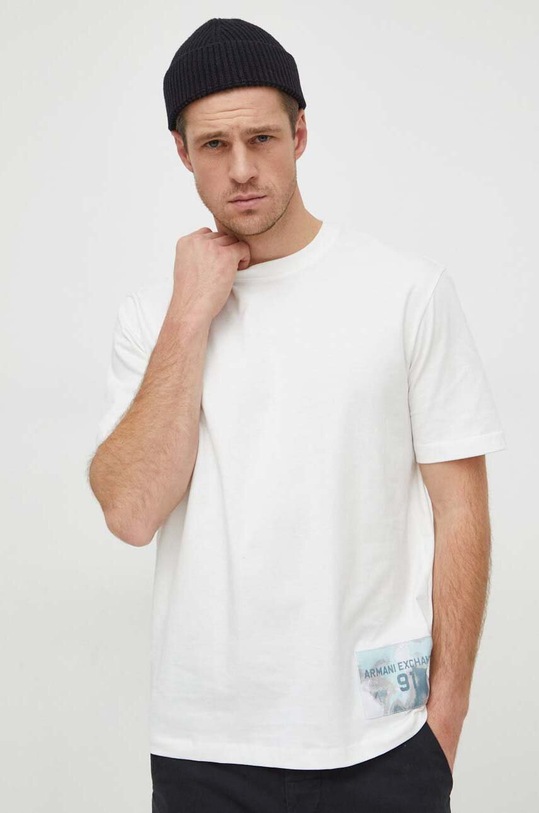 Armani Exchange t-shirt bawełniany beżowy 3DZTLF.ZJ9JZ