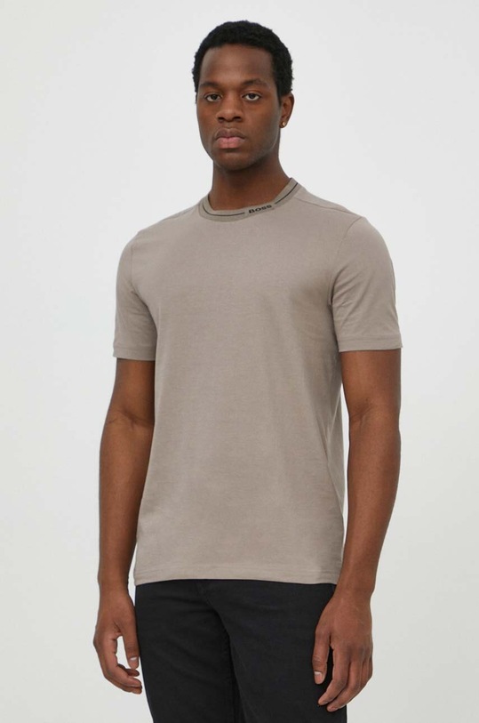 BOSS Green t-shirt bawełniany bawełna beżowy 50512867