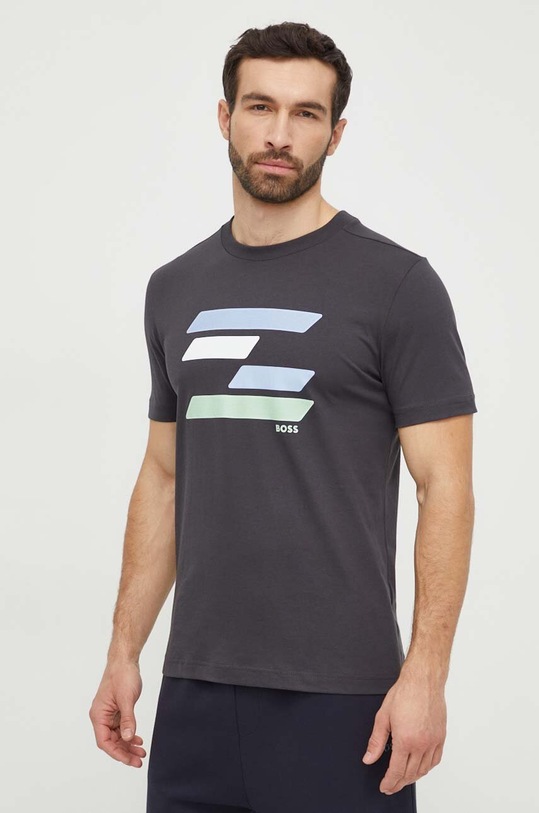 BOSS Green t-shirt bawełniany nadruk szary 50513005