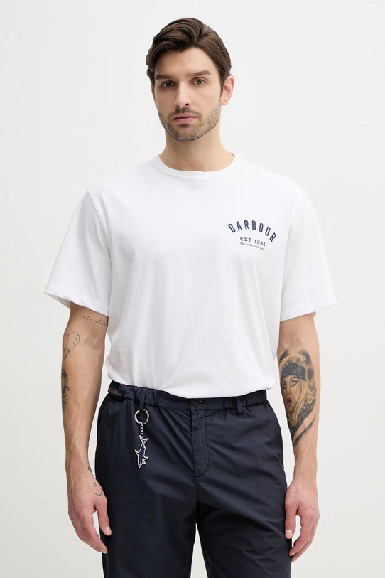 Pamučna majica Barbour pamuk bijela MTS0502