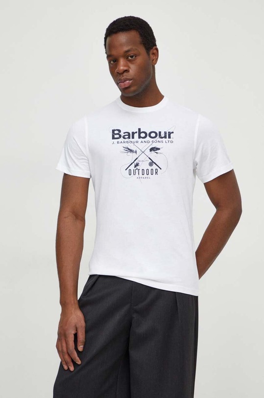 Bavlnené tričko Barbour potlač biela MTS1256