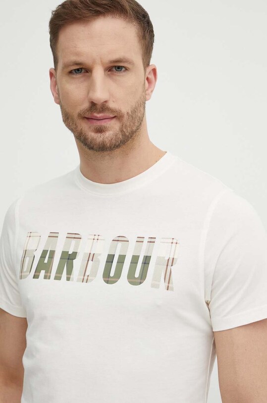 Barbour t-shirt bawełniany nadruk beżowy MTS1275