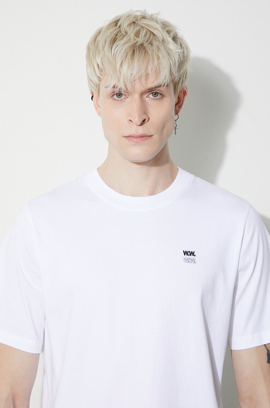 Βαμβακερό μπλουζάκι Wood Wood Bobby Double Logo 12345701.2512 λευκό