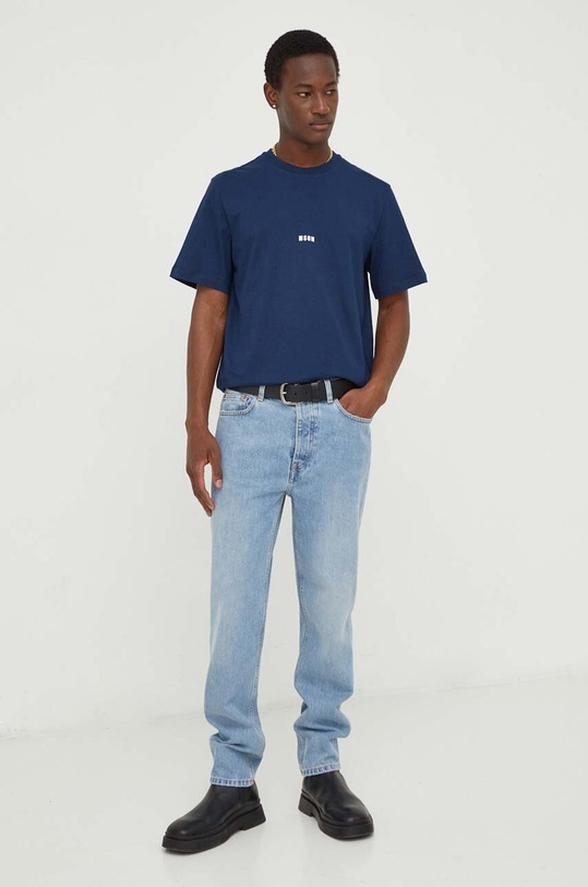 MSGM t-shirt bawełniany 3640MM500.247002 granatowy SS24