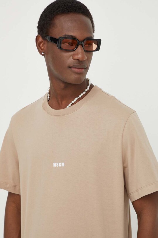 MSGM t-shirt bawełniany nadruk beżowy 3640MM500.247002