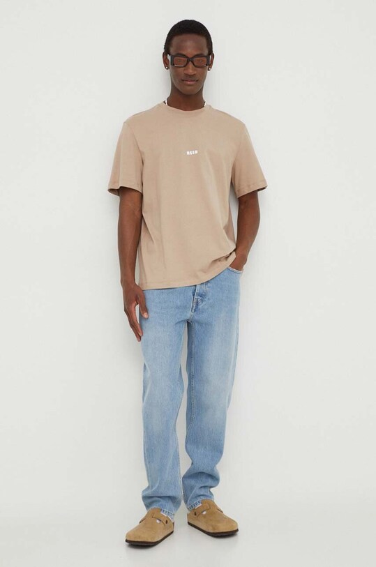 MSGM t-shirt bawełniany 3640MM500.247002 beżowy SS24