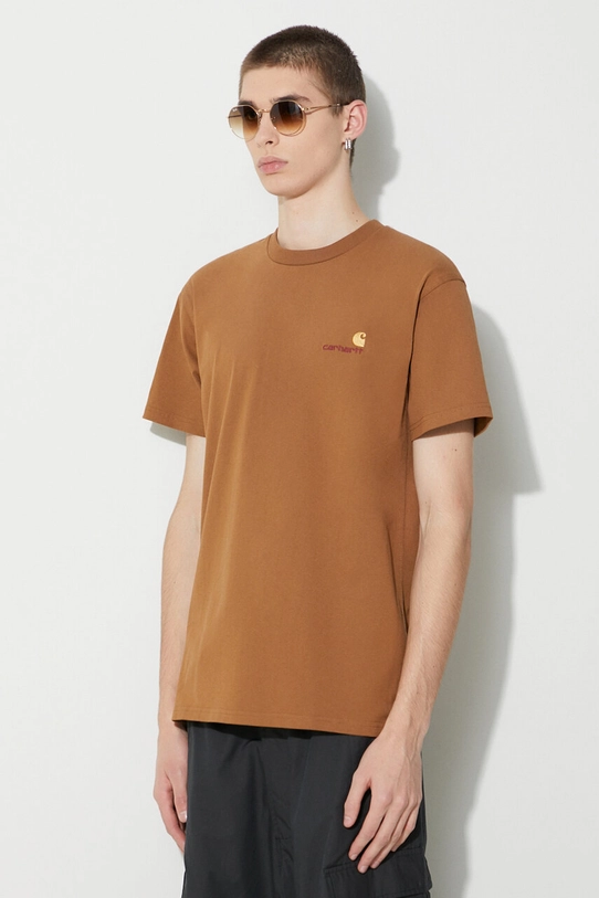 Carhartt WIP t-shirt in cotone S/S American Script T-Shirt I029956.HZXX marrone