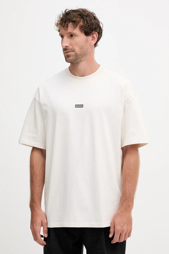 Hugo Blue t-shirt bawełniany 50509776 beżowy SS25