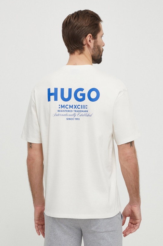 Памучна тениска Hugo Blue свободна бежов 50509776