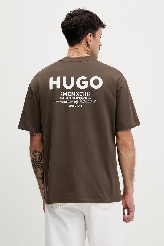 Хлопковая футболка Hugo Blue коричневый 50509776