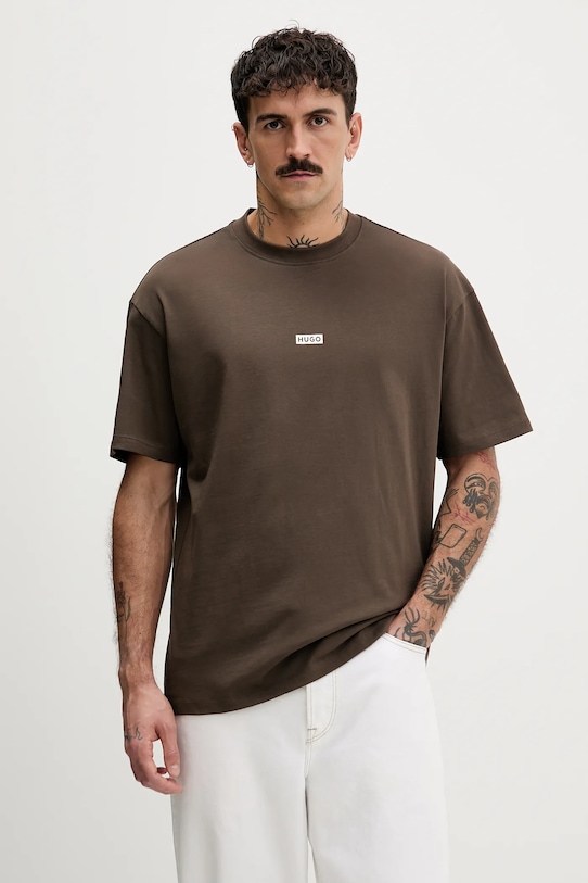 Одежда Хлопковая футболка Hugo Blue 50509776 коричневый