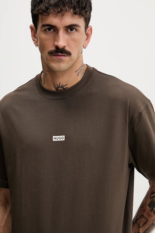 Хлопковая футболка Hugo Blue коричневый 50509776
