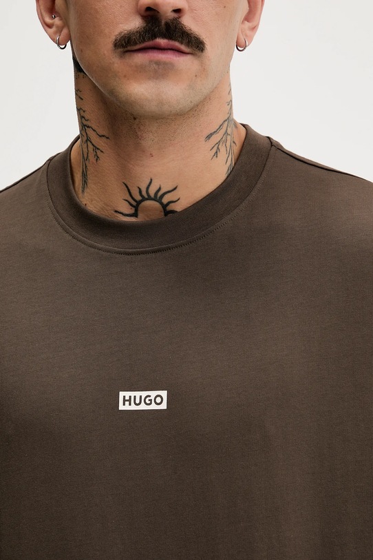 Хлопковая футболка Hugo Blue 50509776 коричневый