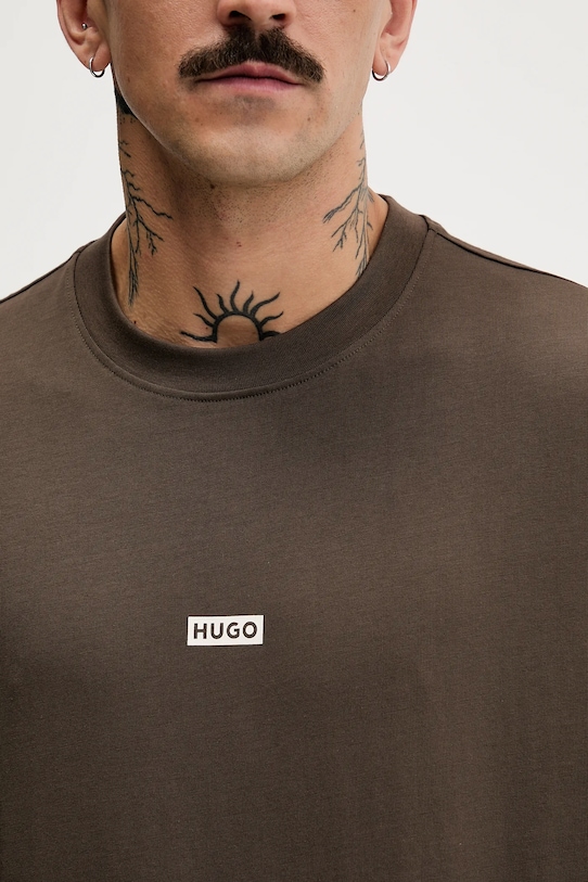 Хлопковая футболка Hugo Blue 50509776 коричневый