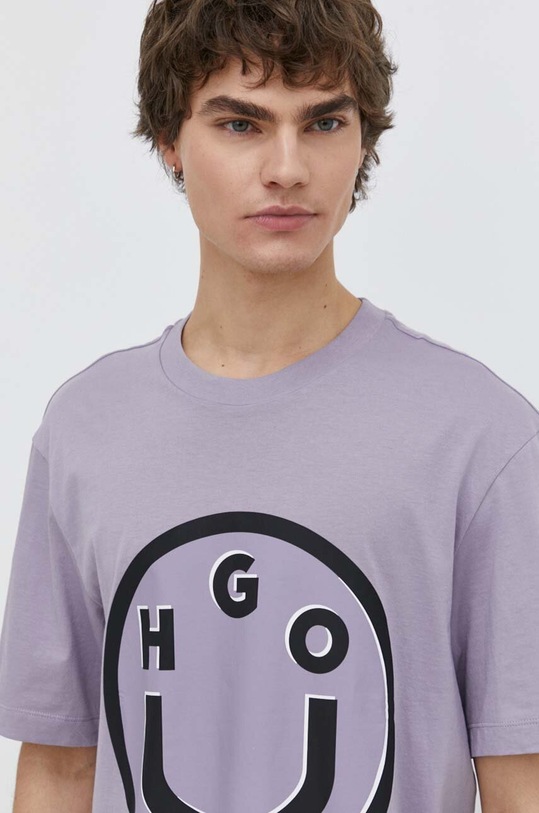 HUGO Blue t-shirt bawełniany nadruk fioletowy 50513189