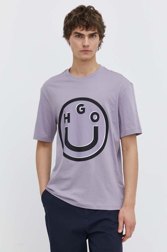HUGO Blue t-shirt bawełniany fioletowy 50513189