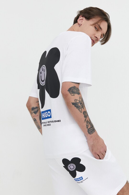Hugo Blue t-shirt in cotone sovrastampa bianco 50513214