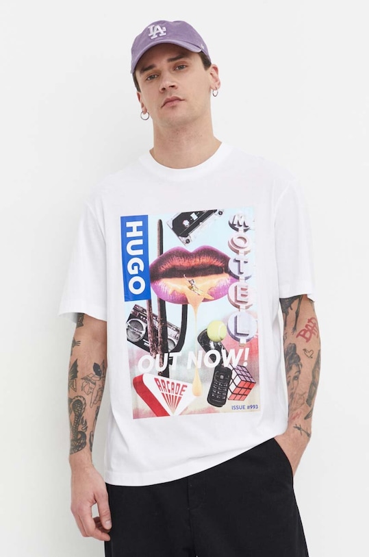 HUGO Blue t-shirt bawełniany nadruk biały 50513316