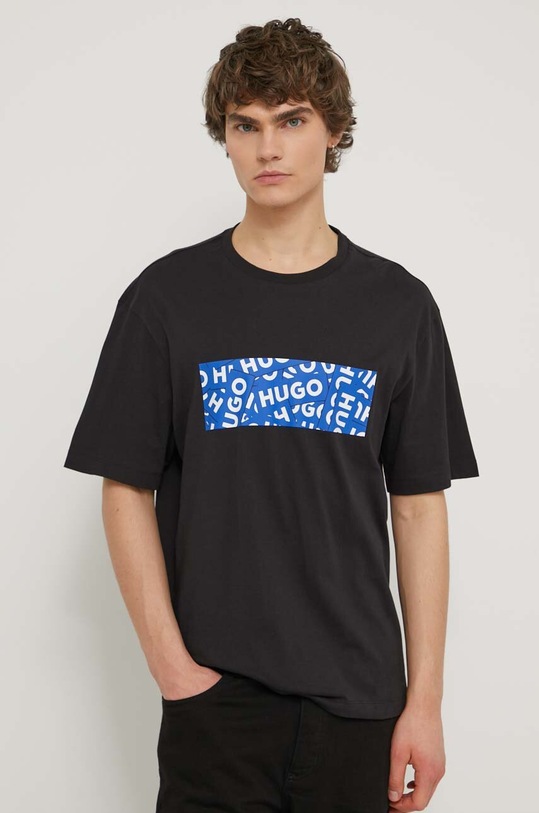 HUGO Blue t-shirt bawełniany nadruk czarny 50515203