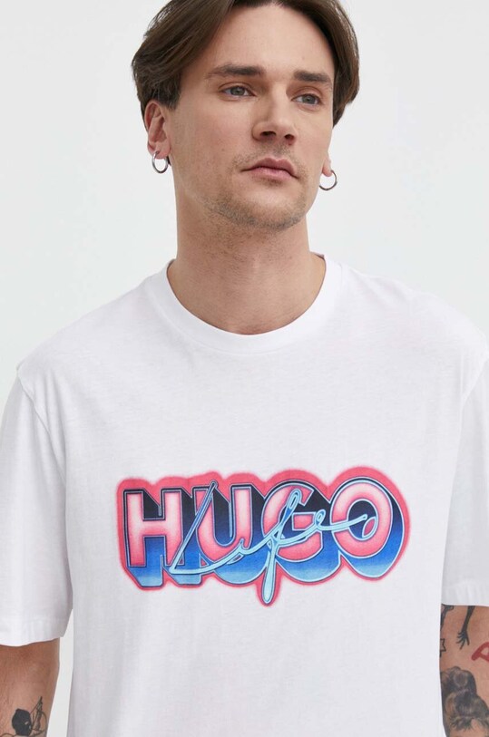 HUGO Blue t-shirt bawełniany nadruk biały 50515278