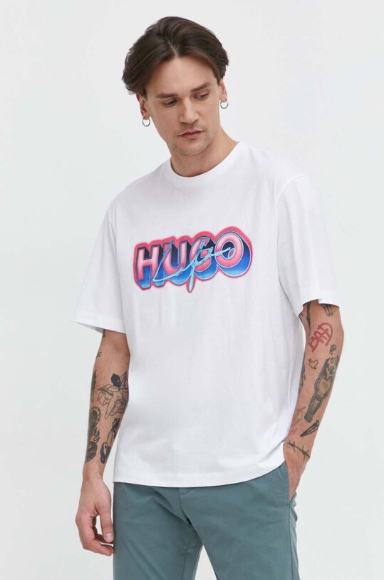 HUGO Blue t-shirt bawełniany biały 50515278