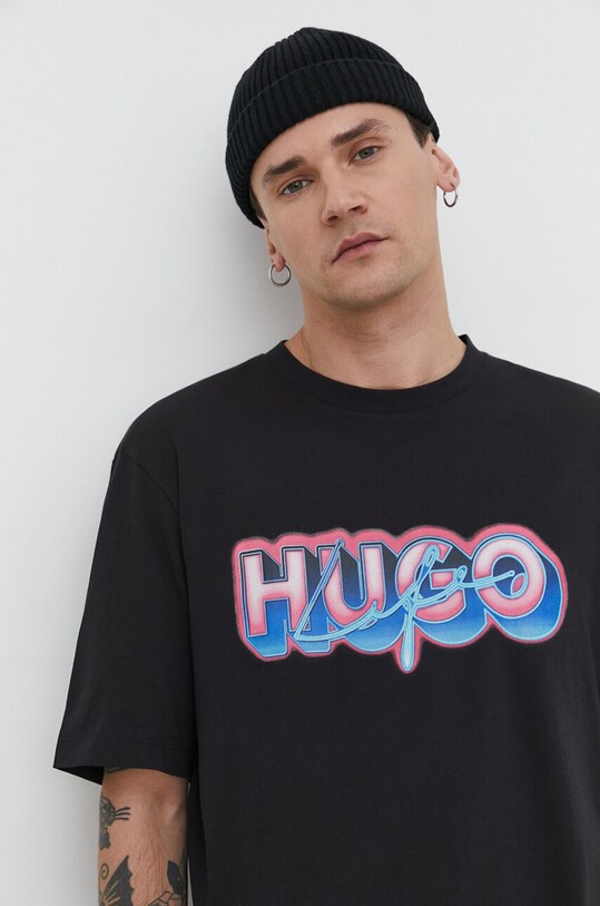HUGO Blue t-shirt bawełniany nadruk czarny 50515278