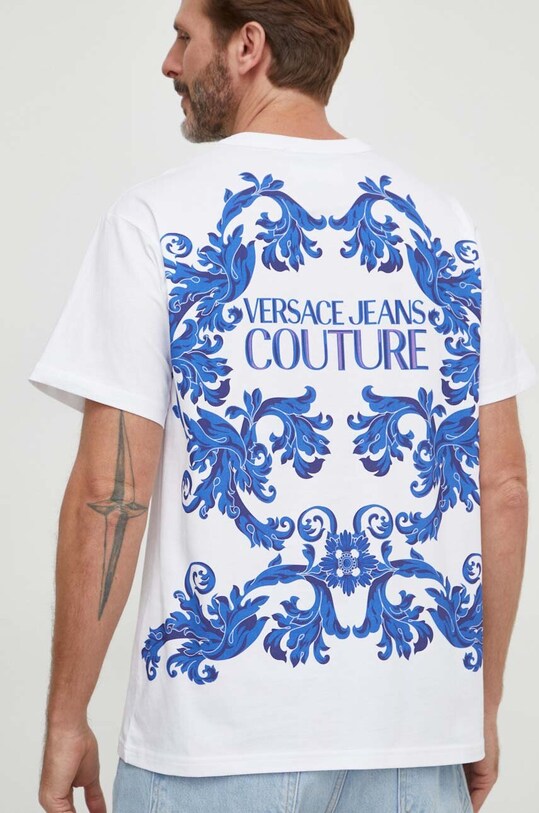 Versace Jeans Couture tricou din bumbac print alb 76GAH6RB.JS334