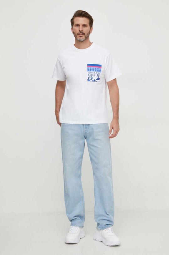 Versace Jeans Couture tricou din bumbac 76GAH6RB.JS334 alb SS24