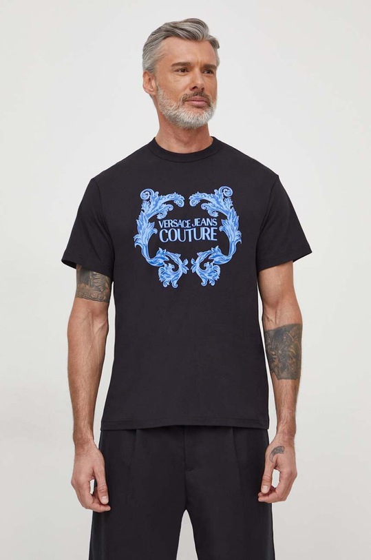 Памучна тениска Versace Jeans Couture стандартна черен 76GAHG02.CJ00G