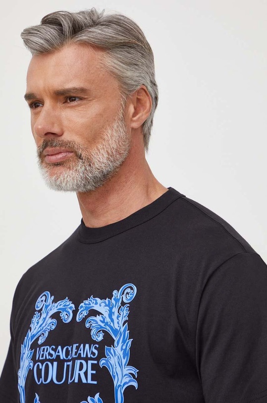 Памучна тениска Versace Jeans Couture черен 76GAHG02.CJ00G