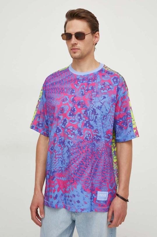 Versace Jeans Couture t-shirt bawełniany wzorzyste niebieski 76GAH615.JS280
