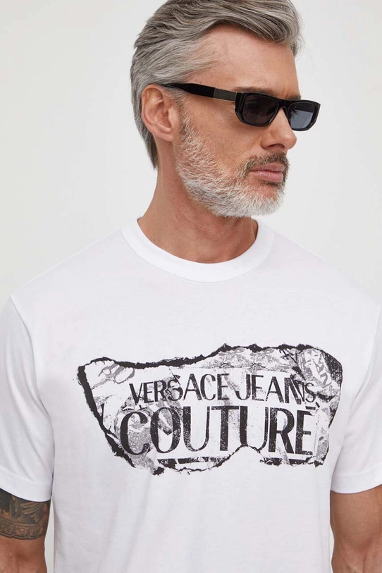 Bavlněné tričko Versace Jeans Couture bílá 76GAHE03.CJ00E