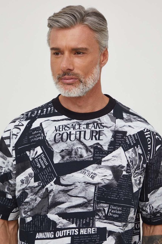 Versace Jeans Couture tricou din bumbac cu modele negru 76GAH6L0.JS275