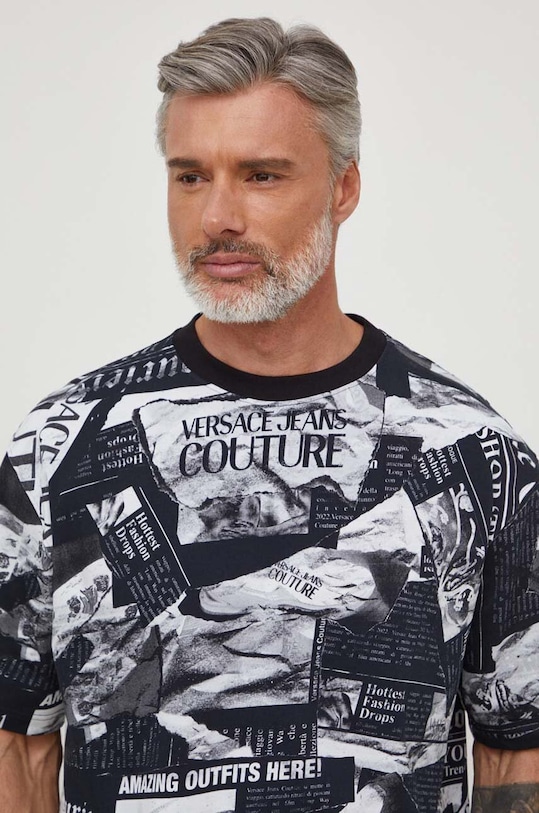 Versace Jeans Couture tricou din bumbac cu modele negru 76GAH6L0.JS275